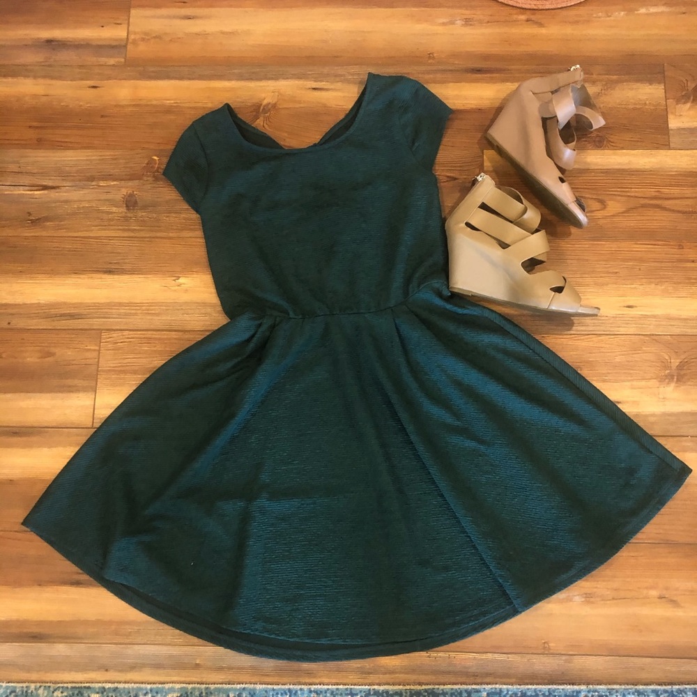 Forest Green Cap Sleeve Skater Dress